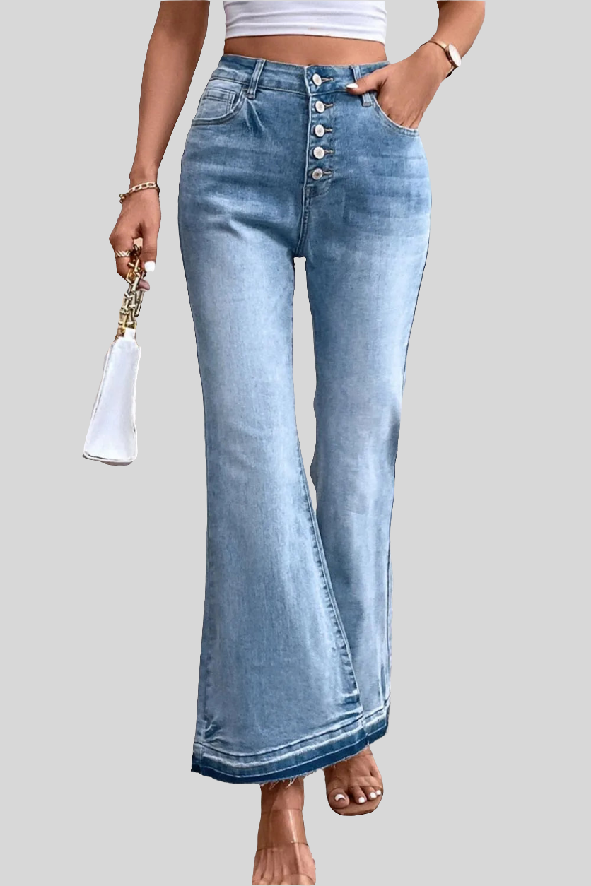 High Waist Button Fly Flared Jeans