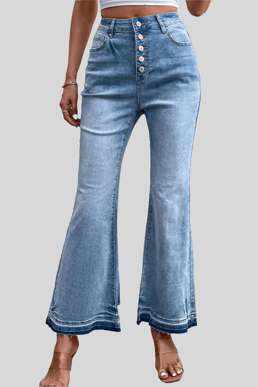 High Waist Button Fly Flared Jeans