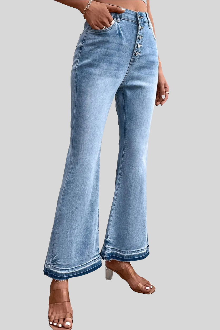 High Waist Button Fly Flared Jeans