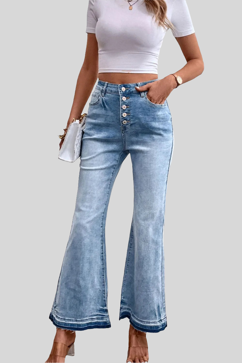 High Waist Button Fly Flared Jeans