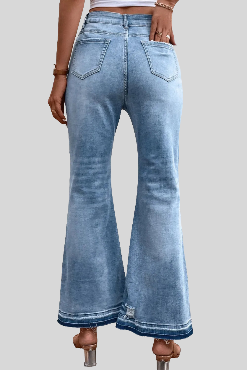 High Waist Button Fly Flared Jeans